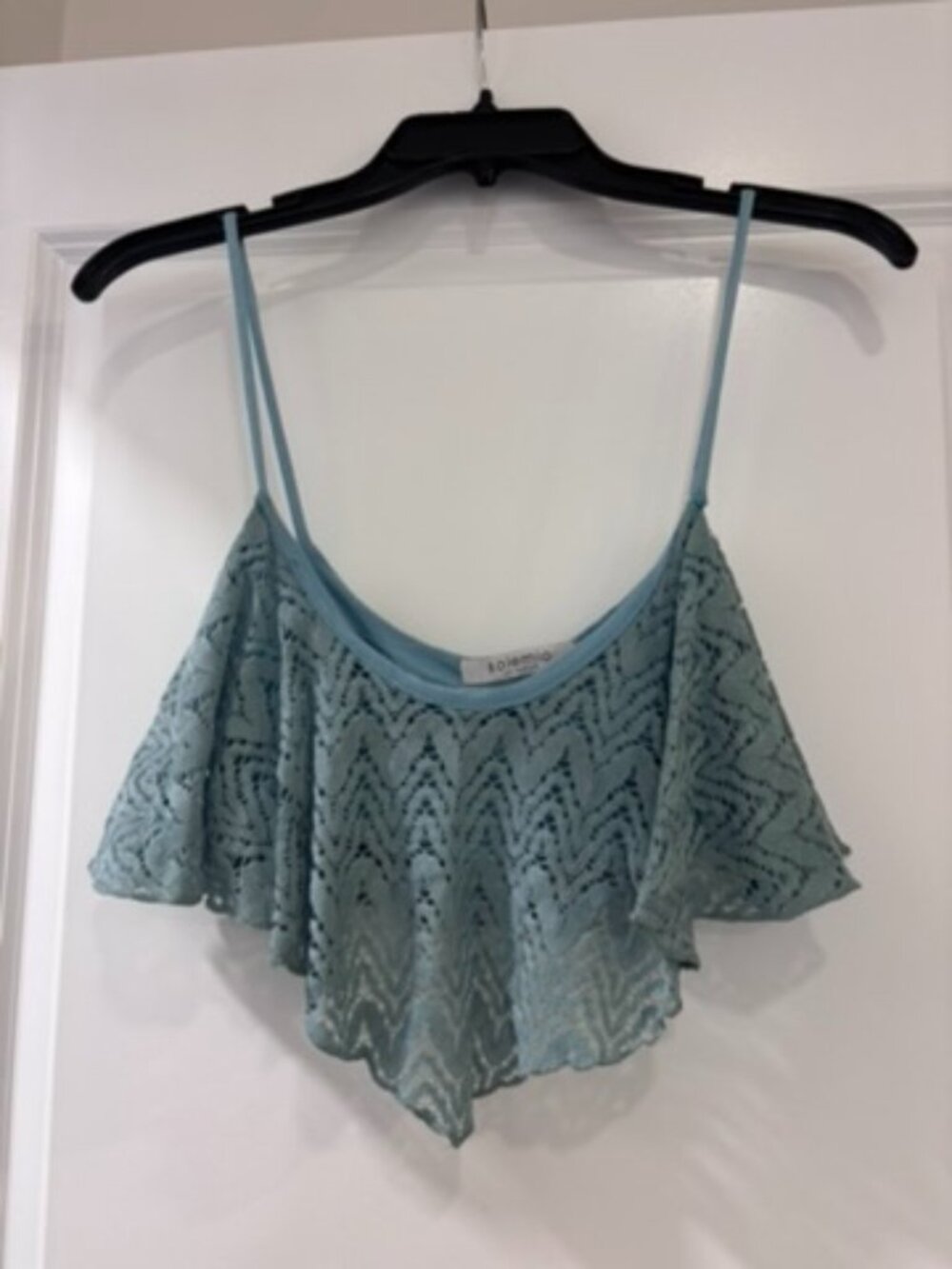 Solemio Teal Blue Lace Crochet Crop Top